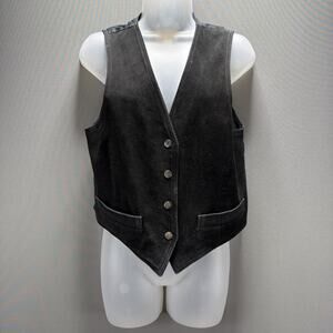 Anatolia Women's Black Turkish Genuine Leather Vest Size Medium Boho Fest 90s